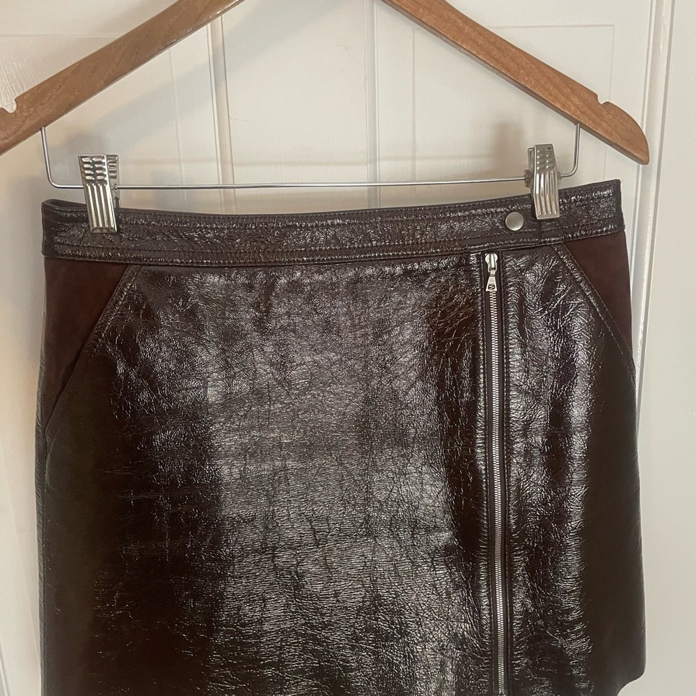 Theory Berdin Skirt- Shiny Dark Brown Mini